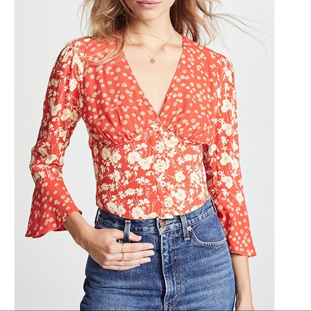 Free People Red Lady Bohemian Blouse Size L